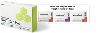 Gastro 3 Plus Peptide Complex includes Suprefort, Svetinorm, Stamakort